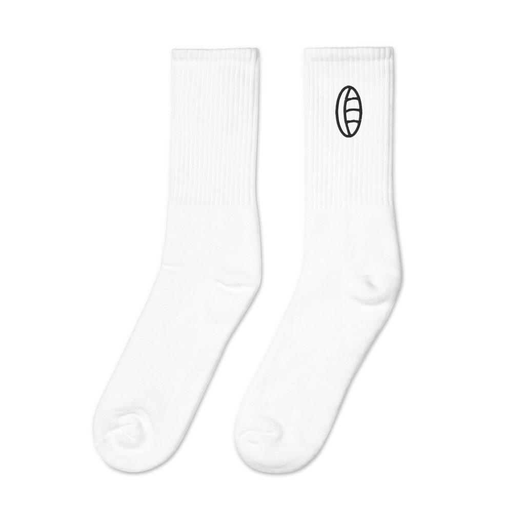 White Embroidered Socks Made in USA Unisex - Cultural Slow Fashion